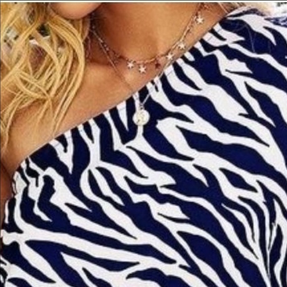 Navy💙White Zebra print one shoulder top4occasions - Picture 2 of 5